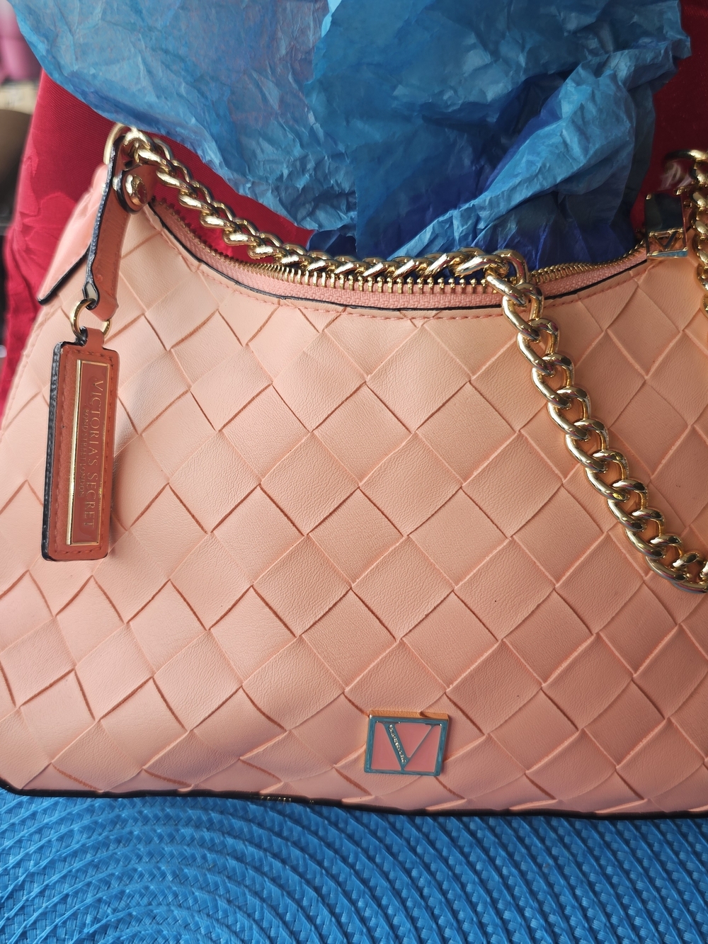 Victoria's Secret Peach Woven Chain-Handle Shoulder Bag